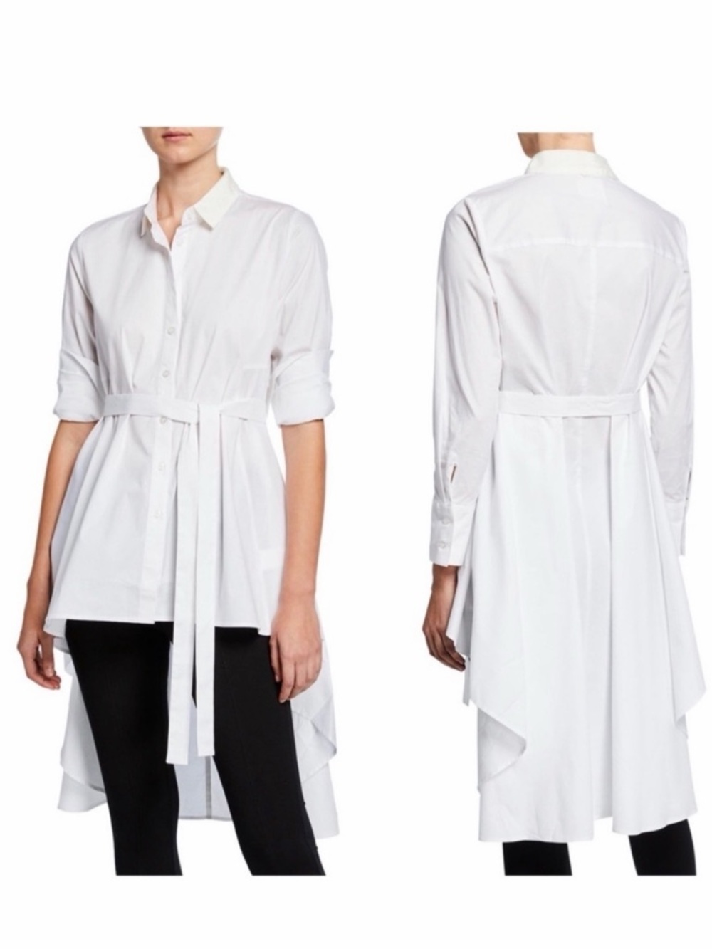DUBGEE by Whoopi NWT White Hi Low Belted Tunic Shirt XL Lagenlook